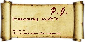 Presovszky Jolán névjegykártya